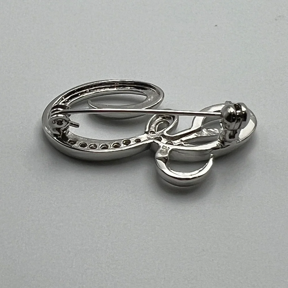 Berricle Initial E Brooch Silver Tone with CZ Accent Pin